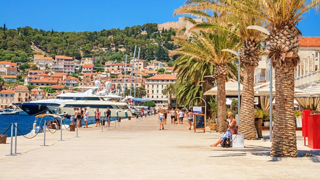 view of the port of the town of Hvar at the height of the summer tourist season