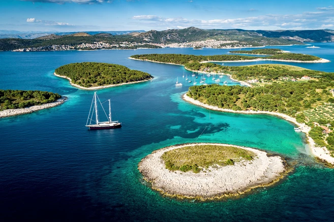 Aerial view of Paklinski Islands in Hvar, Croatia