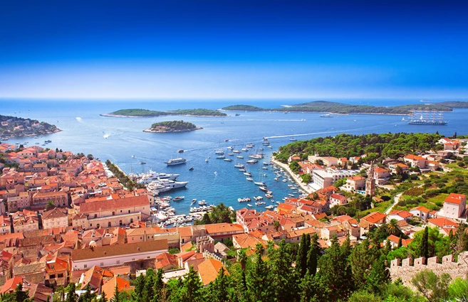 Harbor of old Adriatic island town Hvar