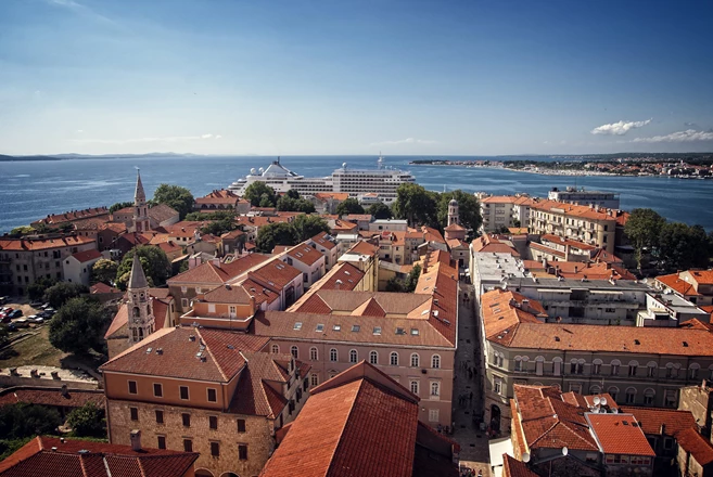 The view of Zadar from the tower of Saint Donat church