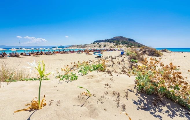 sandy beach of Simos on Elafonisos island, Peloponnese, Greece