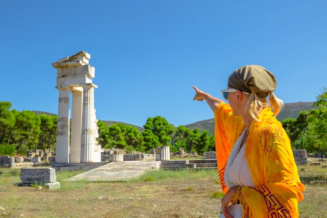 Epidaurus Sanctuary of ASclepius with visitor