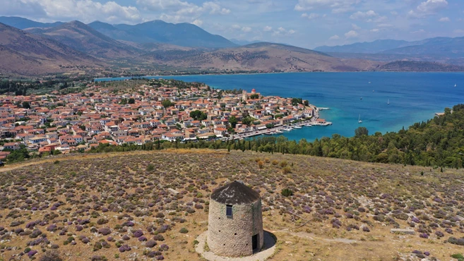 Island if Itea, with the largest town Galaxidi in the background