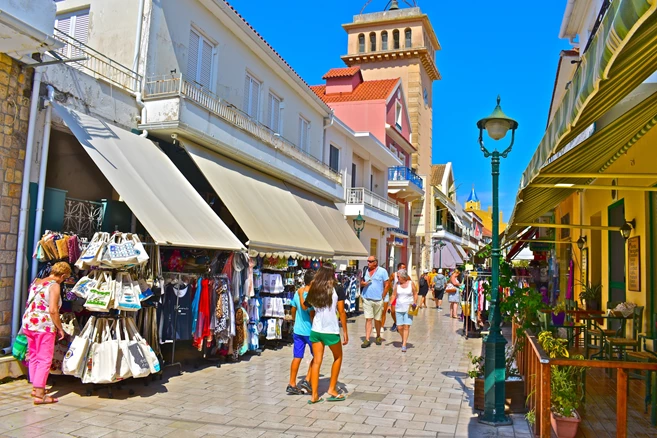 Busy streets of Argostoli, Kefalonia's capital city