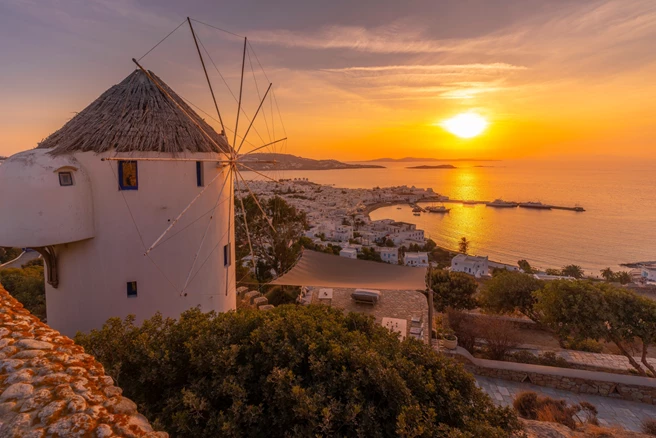 Mykonos during sunset