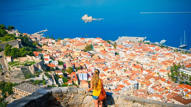 View of Nafplio with the Palamidi fortress in the background