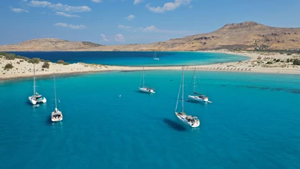 turquoise sandy beach and bay of Simos in island of Elafonisos