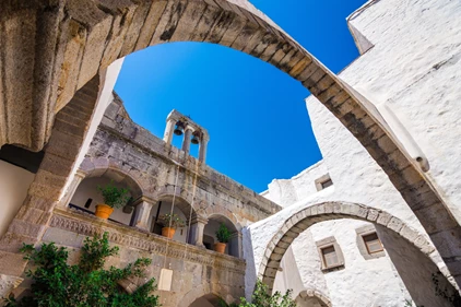 Arched overhangs over the streets of Hora, Patmos