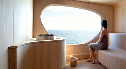 onboard sauna with a view of the sea